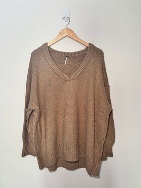 Free People Relaxed V-Neck Pullover - Taupe Brown size M